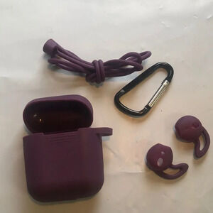 AirPods 1 2 Pro Case Cover Purple Silicone Accessories‎ Set Carabiner Strap